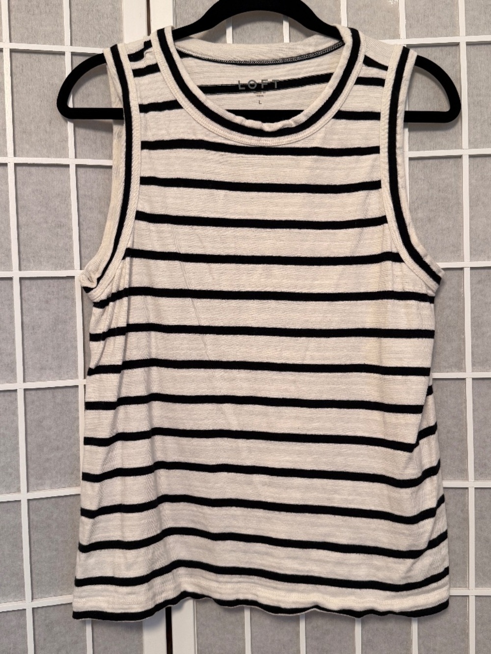 LOFT Cream and Black Striped Tank Size Large